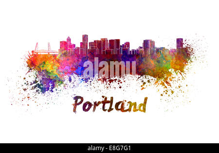Skyline von Portland in Aquarell Stockfoto