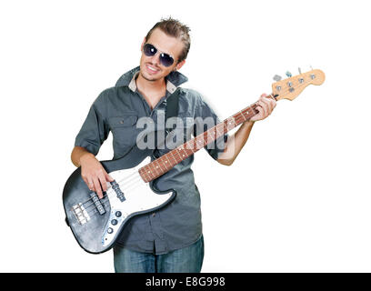 Cool kaukasischen Bassist tragen Sonnenbrillen Stockfoto