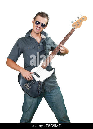 Cool kaukasischen Bassist tragen Sonnenbrillen Stockfoto