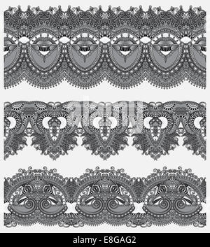 Sammlung von nahtlosen ornamentalen floralen Streifen, schwarz grau und Stockfoto
