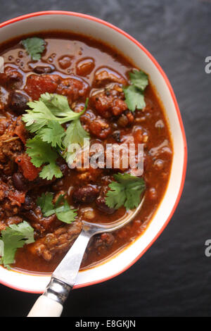 Türkei-Chili mit schwarzen Bohnen und jalapeno Stockfoto