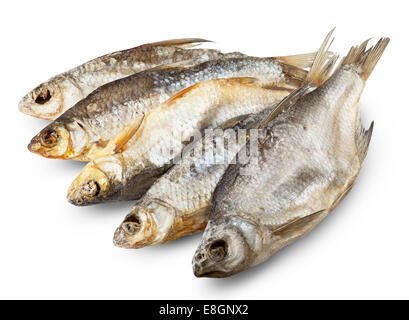 Getrocknete Fische isoliert auf weißem Hintergrund. Clipping-Pfad Stockfoto