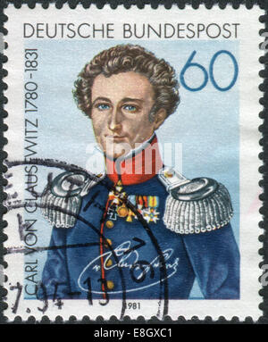 Deutschland - ca. 1981: Briefmarke gedruckt in Deutschland, zeigt Carl Philipp Gottfried von Clausewitz, ca. 1981 Stockfoto