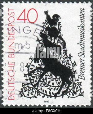 Deutschland - CIRCA 1982: Briefmarke gedruckt in Deutschland, zeigt Abbildung von The Town Band Bremen (Märchen), ca. 1982 Stockfoto