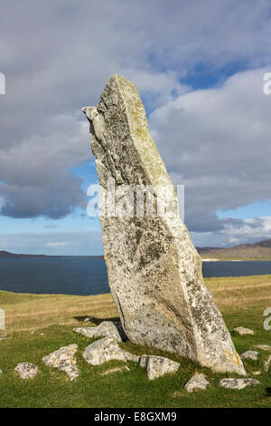 Die Clach Mhic Leoid stehend Stein auch bekannt als MacLeod Stein, Nisabost Insel Harris Hebriden Scotland UK Stockfoto