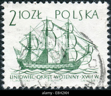 Polen - CIRCA 1964: Briefmarke gedruckt in Polen zeigt ein Schiff, 18. Jahrhundert, ca. 1964 Stockfoto