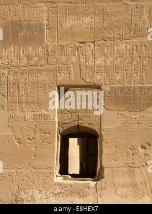 Ägypten, Luxor, Ramesseum, Leichenhalle Tempel von Ramses II, Wand gefüllt mit Hieroglyphen Stockfoto