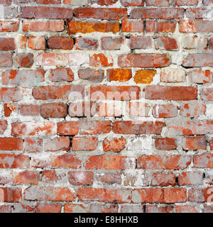 Nahtlose Textur einer alten Mauer aus rotem Backstein. Grunge-Architekturmuster Stockfoto