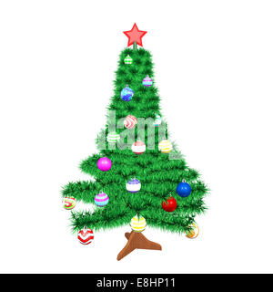 Weihnachtsbaum mit Spielzeug. Isoliert auf weißem Hintergrund Stockfoto
