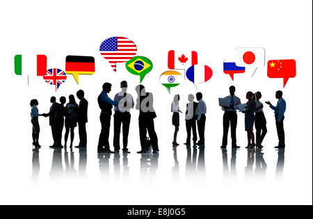 Gruppe von Geschäftsleuten sprechen und diskutieren internationale Beziehungen Stockfoto