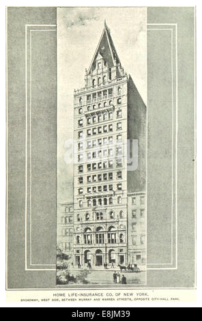 Eine Illustration aus dem Jahr 1893 aus Kings New York City, die die Home Life-Insurance Company of New York zeigt, die sich am Broadway zwischen Murray Street und Warren Street gegenüber dem City-Hall Park befindet. Stockfoto