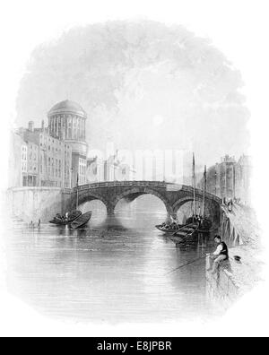 Die vier Gerichte Dublin Republik Irland Fluss Liffey.circa 1840 Stockfoto