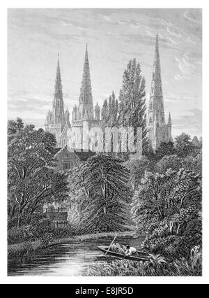Lichfield Kathedrale Staffordshire, England. mittelalterliche englische Kathedrale mit drei spires.circa 1880 Stockfoto