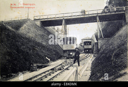 Postkarte gedruckt in Russland zeigt Nischni Nowgorod. 1. Dezember 2009. Pohvalinsky Aufzug, ca. 1908 © Igor Golovniov/ZUMA Wire/ZUMAPRESS.com/Alamy Live News Stockfoto