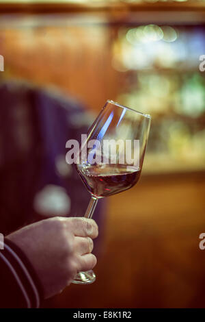 Weinglas in der hand Stockfoto