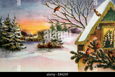 1. Dezember 2009 - Weihnachten Gruß Postkarte gedruckt in der Deutschland zeigt Winterlandschaft, circa1945 (Credit-Bild: © Igor Golovniov/ZUMA Wire/ZUMAPRESS.com) Stockfoto