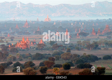 Tempel entstehen in der Morgendämmerung in Bagan, Birma (Myanmar) Stockfoto