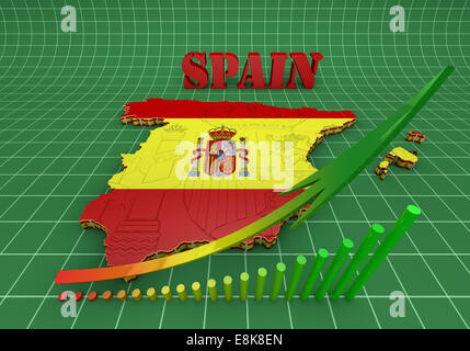 3D Karte Abbildung von Spanien mit Flagge Stockfoto