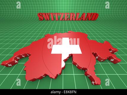 3D-Illustration Karte der Schweiz mit Flagge Stockfoto