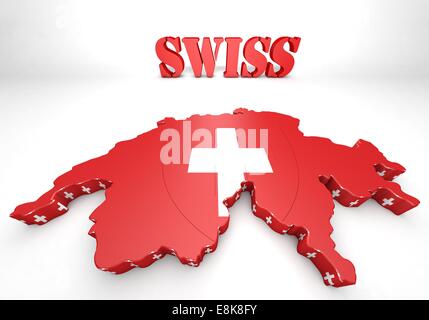 3D-Illustration Karte der Schweiz mit Flagge Stockfoto