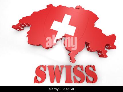 3D-Illustration Karte der Schweiz mit Flagge Stockfoto