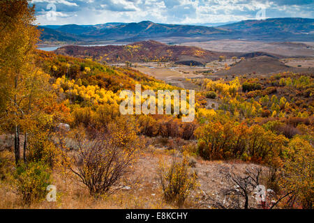 Goldenen Espen und rot-Ahorn in den Rocky Mountains. Stockfoto