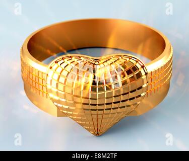 Goldener Ring in der Form von Herzen Stockfoto