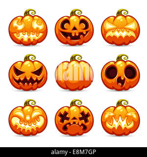 Halloween Cartoon Kürbisse Icons Set Stockfoto