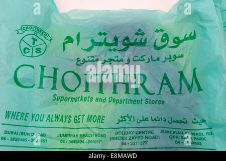 Dubai Vereinigte Arabische Emirate Choithram Supermarkt Plastiktüte Stockfoto