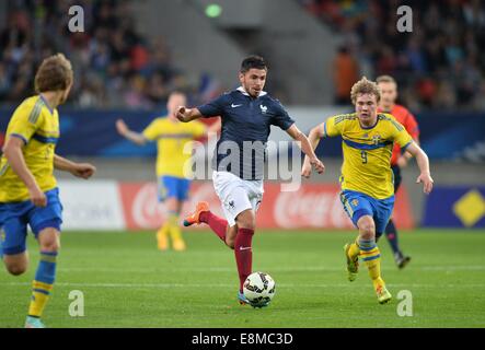 Stade-Le Mans, Le Mans, Frankreich. 10. Oktober 2014. U23-internationaler Fußball. Euro 2015-Qualifikationsspiel zwischen Frankreich und Schweden. Morgan Sanson (Fra) Credit: Action Plus Sport/Alamy Live News Stockfoto