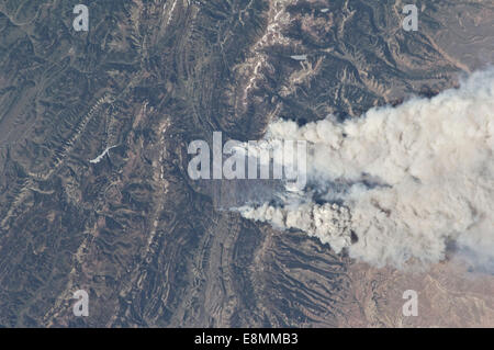 27. Juni 2012 - Blick aus dem Weltall die Fontenelle Feuer brennt in Wyoming. Stockfoto