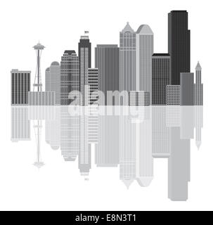 Seattle Washington Downtown City Skyline in Graustufen isoliert auf weißem Hintergrund Illustration Stockfoto