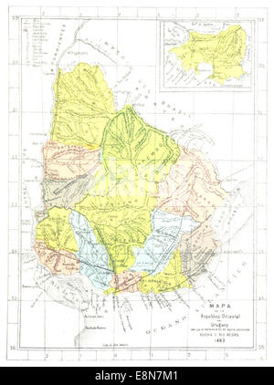 MAPA DE LA REPUBLICA ORIENTAL DEL URUGUAY Stockfoto