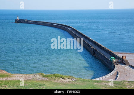 Blick auf Wellenbrecher und Ärmelkanal in Newhaven, East Sussex, England Stockfoto