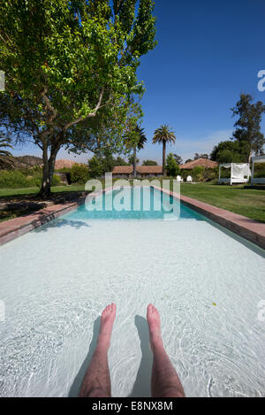 Schwimmbad im Hotel La Casona, Matetic Weinberge, Chile, Südamerika. Stockfoto