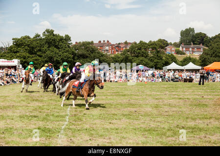 Lauch, Staffordshire England. 26. Juli 2014. Grand National.Children Rennen ihren Ponies auf der Lauch County Show. Stockfoto