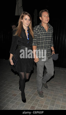 Prinzessin Beatrice und Freund Dave Clark verlassen die Firehouse Club Featuring: Prinzessin Beatrice, Dave Clark Where: London, Vereinigtes Königreich bei: 10. April 2014 Stockfoto
