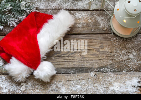 Weihnachtsmann Mütze Vintage Holzbretter Weihnachten Hintergrund Konzept Stockfoto