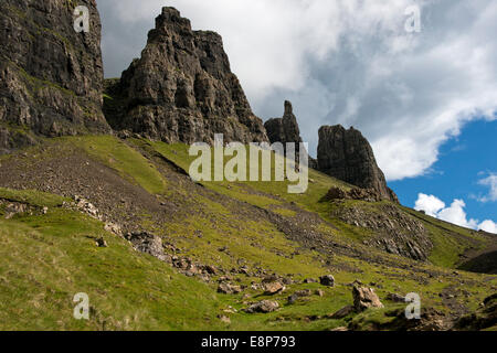 Quiraing Berglandschaft der Trotternish Ridge auf der Isle Of Skye. Inneren Hebriden, Schottland, Vereinigtes Königreich Stockfoto