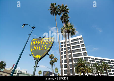 Beverly Hills Zeichen & Palm Trees, Beverly Hills, Los Angeles, Kalifornien, USA Stockfoto