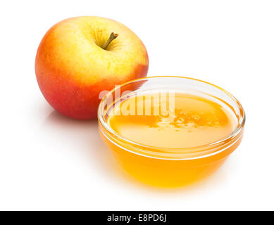 Apfel und Honig isoliert Stockfoto