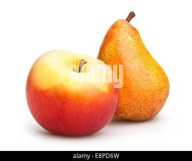 Apfel und Birne, isoliert Stockfoto