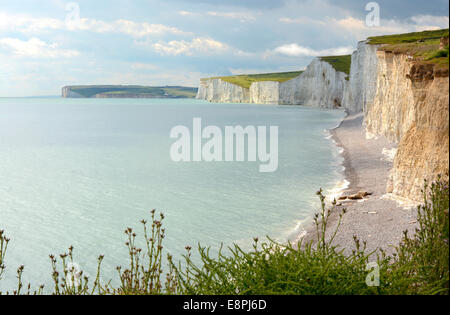 Weiße Kreidefelsen Seven Sisters bei Birling Gap in der Nähe von Eastbourne in East Sussex. England Stockfoto