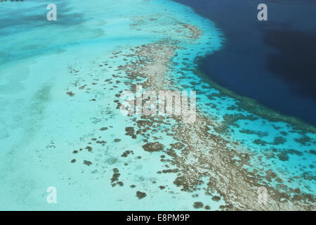 Luftbild von türkisfarbenem Wasser und Riff Stockfoto