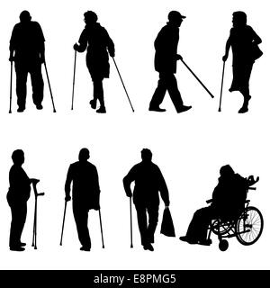 Silhouette von Menschen mit Behinderungen auf weißem Hintergrund. Vektor-illu Stockfoto