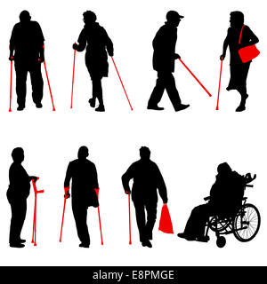Silhouette von Menschen mit Behinderungen auf weißem Hintergrund. Vektor-illu Stockfoto