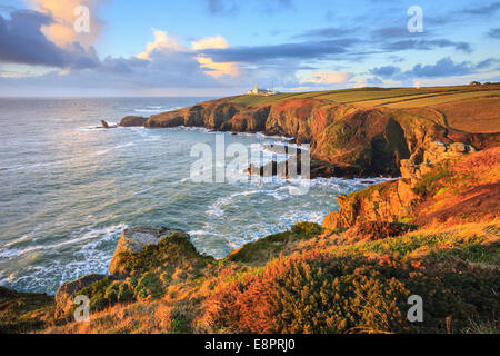 Lizard Point Leuchtturm erfasst über Housel Bay in Cornwall Stockfoto