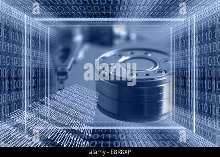 Technologische und futuristische konzeptionelle Darstellung: digitale Zeitalter, Binärcode, Zukunftstechnologien, Geschäft von morgen Stockfoto
