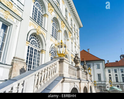 Nymphenburg Palast und Park in München. Ostfassade am Morgen, Munich, Bavaria, Germany. Stockfoto