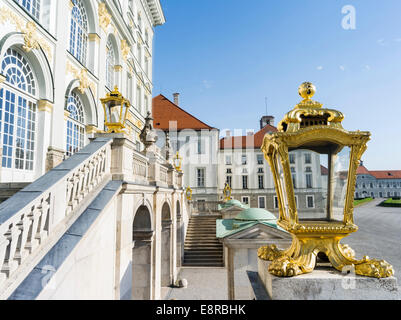 Nymphenburg Palast und Park in München. Ostfassade am Morgen, Munich, Bavaria, Germany. Stockfoto